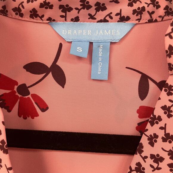 Draper James Cuff Sleeve V Neck Blouse Pink Floral Womens Small - Picture 5 of 7